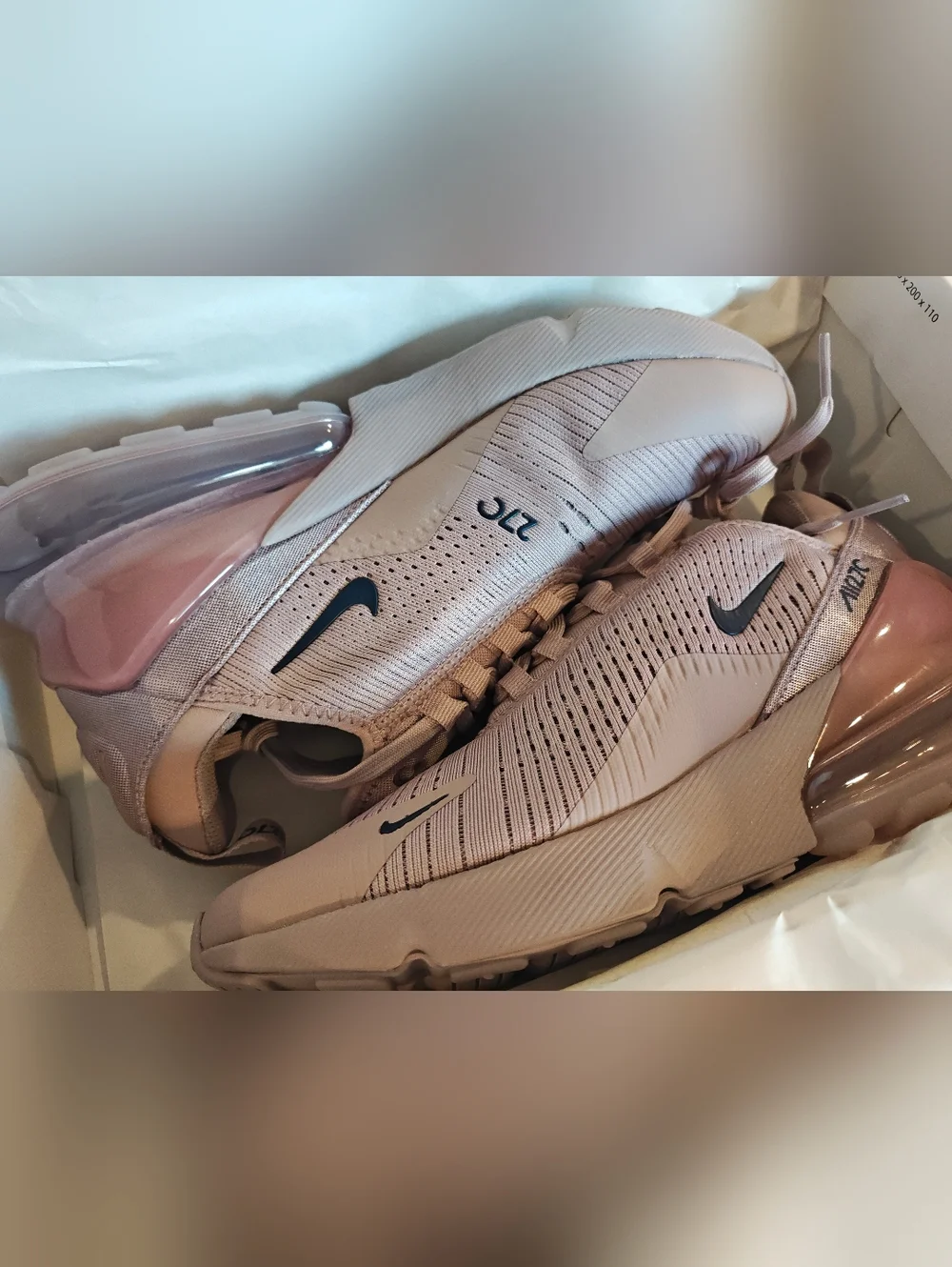 Nike Women’s Air Max 270 Sneakers in Light Taupe with Dark Taupe Swoosh - Picture 4 of 5